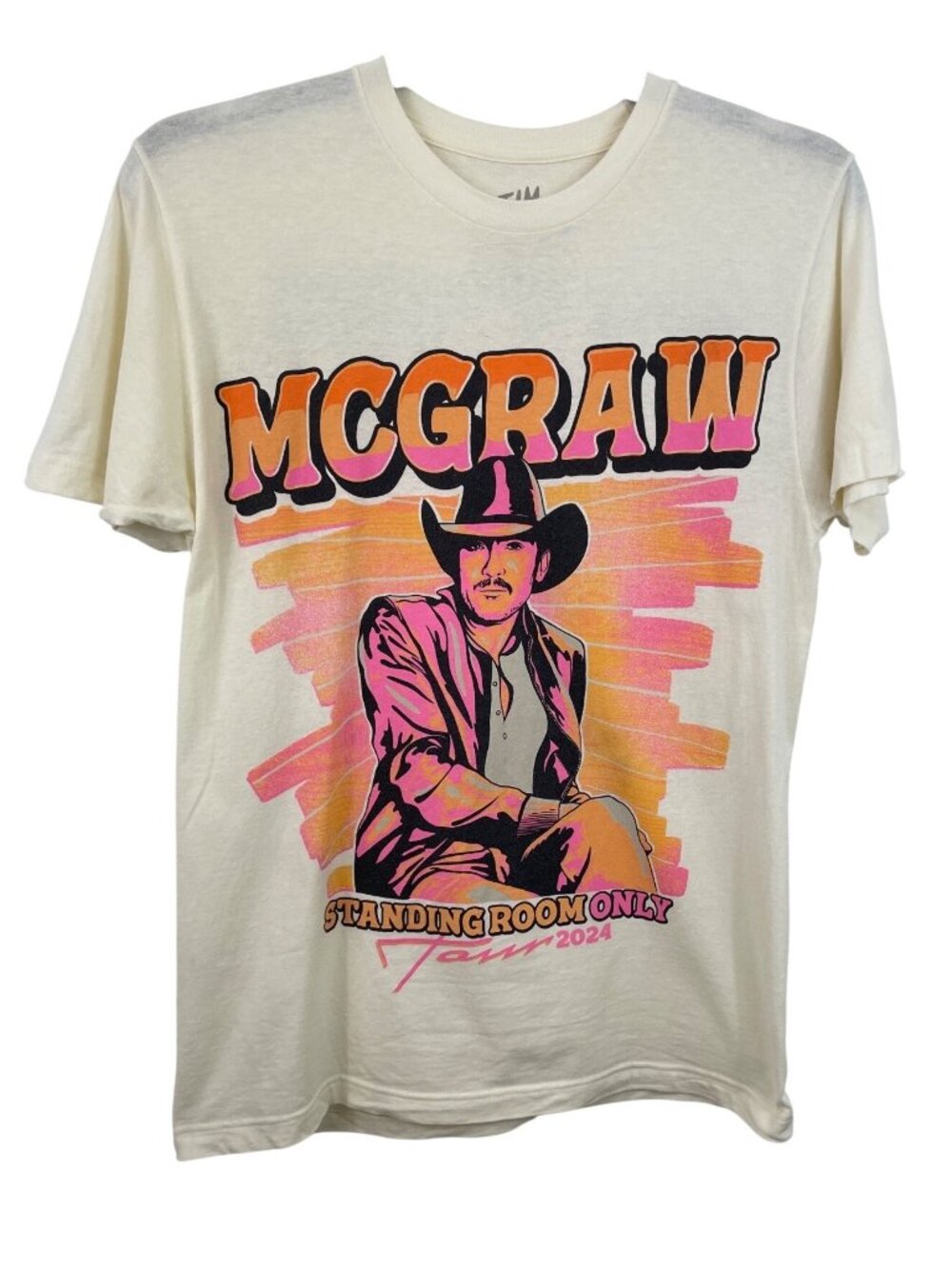 Tim McGraw Standing Room Only Tour 2024 Graphic T-Shirt Cream Size Medium